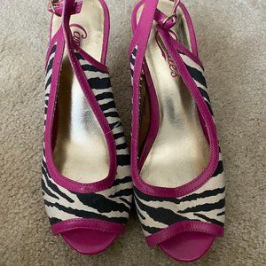 Candies: Fuchsia Lined Zebra Print Open Toe Heels